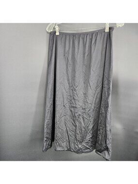 Vintage Slip Dress Skirt Medium Black Lace Hem Midi Underskirt Elastic Waist